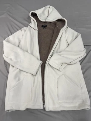 Chaqueta de fin de semana Susan Graver para mujer XL blanca forrada de sherpa con capucha cremallera polar Foto 1 de 4