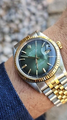 VINTAGE ROLEX DATEJUST 16013 GREEN DIAL 2-TONE  MEN'S AUTOMATIC WATCH 1984 - image 1 of 4