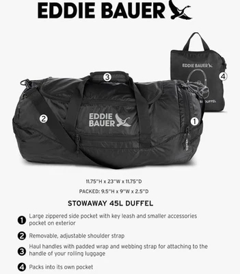 Bolso de Lona Embalable Eddie Bauer Stowaway Viaje Plegable Ligero Poliéster Foto 1 de 4