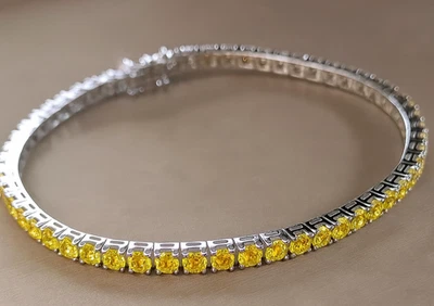 Brazalete de tenis de lujo de oro blanco de 14K - Diamantes cultivados en laboratorio amarillos vivos de lujo Foto 1 de 4