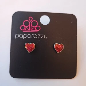 Earrings Tiny Gllitter Red Heart Shaped Stud Pair 5/16" Wide - Picture 1 of 7