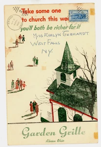 Garden Grille Menu 1954 Akron Ohio Luncheon Church B & O RR sello Oh - Imagen 1 de 6