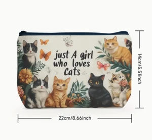 cat cosmetic makeup bag FAST Free Shipping 8.7 by 5.5 inches - Picture 1 of 1