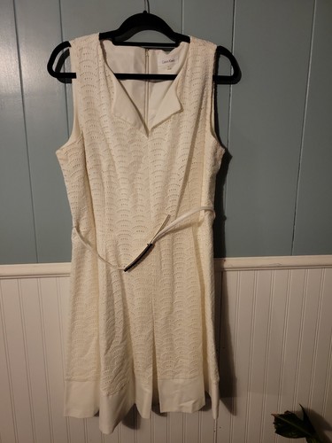 OFF WHITE Abito senza maniche con occhielli Calvin Klein aderente e svasato taglia 16 bianco