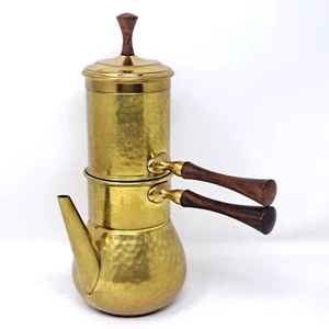 Vtg. Neapolitan Flip Coffee Maker Pot Italy Hammered Brass Walnut Handle As Is - Picture 1 of 15