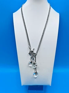 Brighton Necklace Double Chains 3 Swarovski Hearts Toggle Silver Tone Signed - Picture 1 of 9