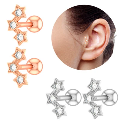 Pendiente de anillo perno prisionero de cartílago tragus gema de acero quirúrgico 316L 16G Foto 1 de 4