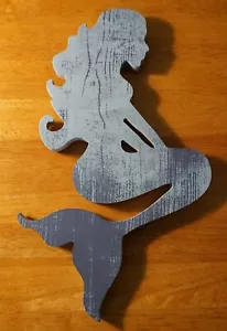 12" Distressed Wood Mermaid Wall Art Sculpture Beach Home Decor Sign Navy Blue - Picture 1 of 2