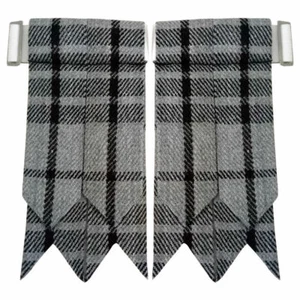 Grey Watch Tartan Kilt Flashes with Heavy Buckle/Scottish Kilt Hose Sock Flashes - Picture 1 of 1