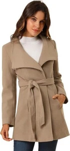 Allegra K Women's Classic Stand Collar Long Sleeve Winter Belted Long Coat Large - Picture 1 of 6