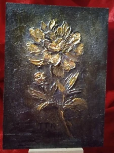 The original acrylic art painting - favorite peonies. Relief, gold leaf on black - Picture 1 of 10