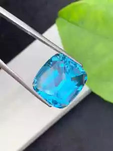 Swiss Blue Topaz Gemstone, Loupe Clean Topaz Cut Stone, Step Cushion Cut Blue To - Picture 1 of 7