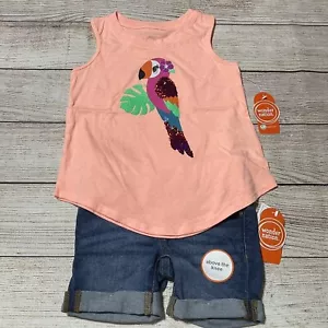 Wonder Nation Girls Outfit Size XS (4-5). NWT! Denim Shorts And Parrot Tank Top. - Picture 1 of 7