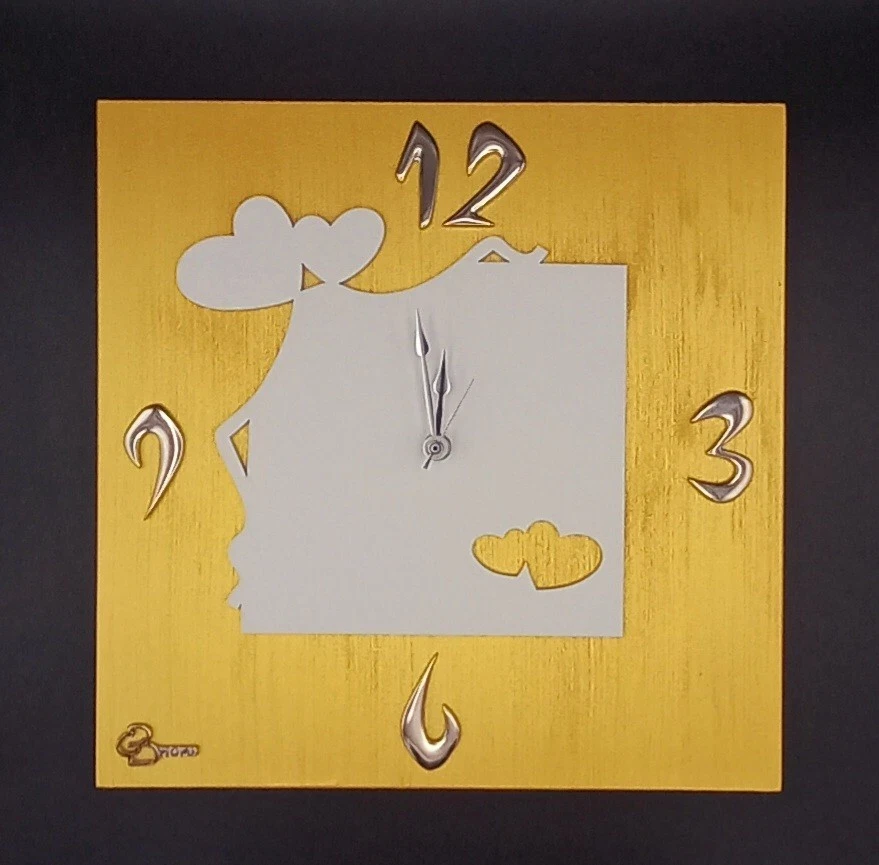 Orologio da Parete Legno Bianco Oro  Cuore Artigianale Made in Italy *86071 - Immagine 1 di 1