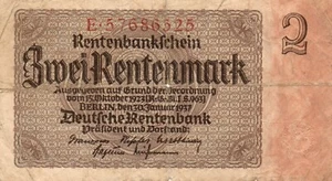 XXX-Rare genuine german 2 Rentenmark 3. reich nazi banknote 1937 ok con !!! - Picture 1 of 2