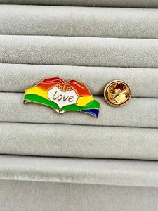 LGBTQIA Pride Love is Love Rainbow Hands Support Diversity Inclusivity Pin - Picture 1 of 3