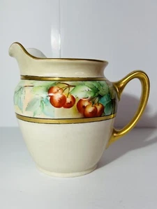 Antique Porcelain Pitcher Cherries Gold Gilded Handpainted Unmarked - Picture 1 of 7