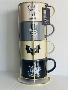 Stackable Halloween Spooky 4 Mugs Set with Mug Holder NEW - Picture 1 of 3