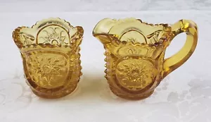 Toothpick Holders Gold Glass Star Pattern Miniature Vintage Amber Set - Picture 1 of 6