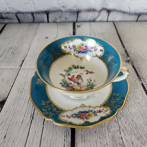 Duplessis by Royal Limoges France Teal Aqua Turquoise Teacup And Saucer - Picture 1 of 13