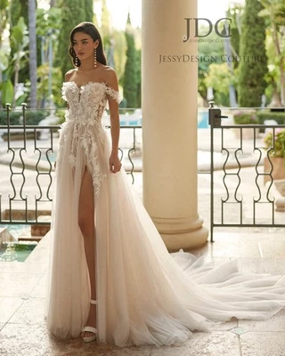 Vestido de novia con flores 3D vestido de novia hecho a medida 2-28 W correas corsé ilusión Foto 1 de 4