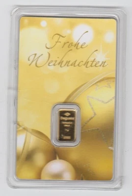 Frohe Weihnachten Essayeur Fondeur DEGUSSA  . 1 Gramm  999,9 Goldbarren - Bild 1 von 2