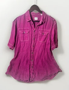 Armani Collezioni Linen Button Down Shirt Short Sleeve Vacation Purple M. K - Picture 1 of 7