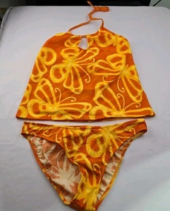 Venus Women's Two-Piece Bikini Bright Orange Butterflies Top Medium Bottom 14 - Picture 1 of 8