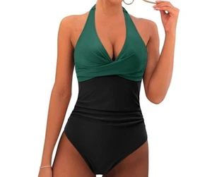 RXRXCOU Badeanzug Bauchkontrolle V-Ausschnitt Bademode Neckholder Top Damen XXL - Bild 1 von 15