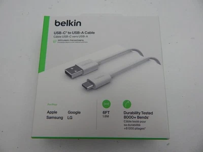 Belkin Universal USB-C to USB-A Cable 6 Feet White New - Image 1 of 4