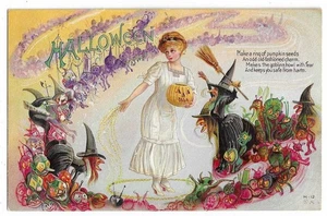Nash Pub. Halloween Postkarte "Mach einen Ring aus Kürbiskernen....." - Bild 1 von 2