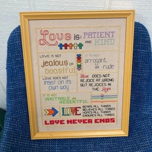 Love is... Cross Stitch Picture Wooden Frame 1 Corinthians 13 - Picture 1 of 6
