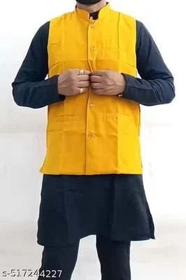 Chaqueta Nehru Para Hombre - Tejido Algodón Seda, Boda Festivo Étnico Sin Mangas Chaleco Foto 1 de 2