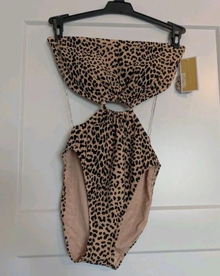 Maiô Michael Kors peça única recorte leopardo tom dourado tamanho 6 novo com etiquetas $118  - Imagem 1 de 4