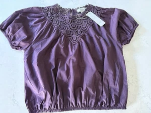Camicetta donna CALYPSO ST BARTH grande melanzana viola boho cotone pizzo spiaggia nuova con etichette - Foto 1 di 6