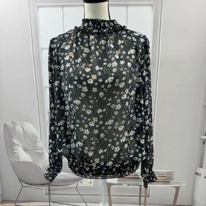 Camicetta C Apparel semi-velata floreale con orlo elasticizzato taglia large - Foto 1 di 6