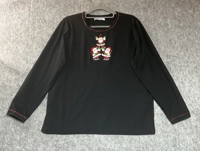 Mercer Street Studio Shirt Women Large Black Santa Christmas Holiday Teacher Top - Image 1 of 4