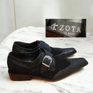 Zota Classic Black Suede & Faux Snakeskin Leather Monk Strap Dress Shoes Size 10 - Picture 1 of 14