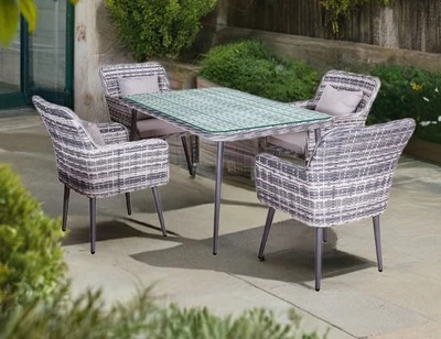 Gartenmöbel Essgruppe  Aluminium Polyrattan 4 Stühle & Tisch  Wetterfest, Modern - Bild 1 von 4