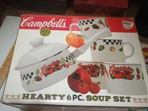 CAMPBELLS Hearty 6 pezzi Set da portata zuppa - 1997 nuovo con scatola 4 tazze da zuppa e pentola da 16 oz - Foto 1 di 6