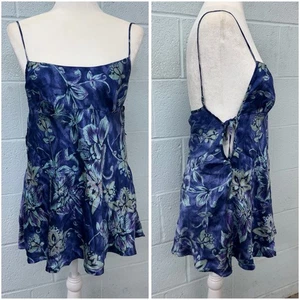 Y2K Victoria Secret Schlupfkleid Seide M blau gemustert seitlich zum Binden Schleifen verstellbar - Bild 1 von 9