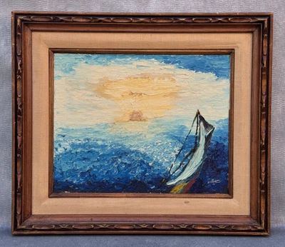 FACA PALETA VELEIRO ASSINADA WILLIAMS IMPASTO PINTURA A ÓLEO VINTAGE 20º C. ARTE - Imagem 1 de 4