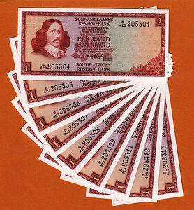 South Africa Lot 10 Consecutive One Rand ND (1967) Pick-110b UNC - Picture 1 of 2