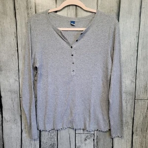 Old Navy Top Damen Large grau Langarm V-Ausschnitt Shirt Oberteil - Bild 1 von 8