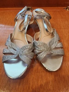 Womens Low Wedge Evening Dress Sandals with bling, Women's Size 9 M, Silver - Picture 1 of 4