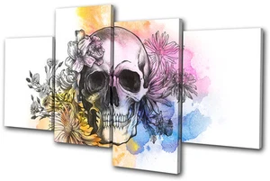 Graffiti Tattoo Totenkopf Floral MULTI LEINWAND WANDBILD Bild Druck VA - Bild 1 von 1