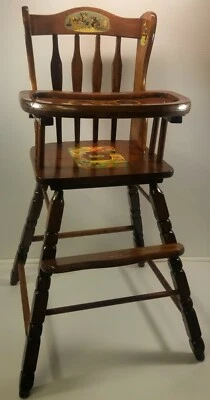 MI) Vintage Wooden Baby Feeding High Chair Furniture with Removable Tray  - Image 1 of 4