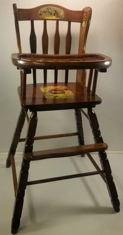 MI) Vintage Wooden Baby Feeding High Chair Furniture with Removable Tray Cover