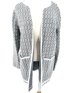 Ann Taylor Factory Cardigan Sweater Women Size L Black White Duster Cotton Blend - Picture 1 of 8