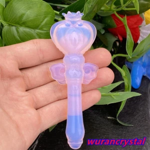 4" Rose Opalite Quartz crystal Magic Stick wand carved Tower Crown wings 1pc - Picture 1 of 12